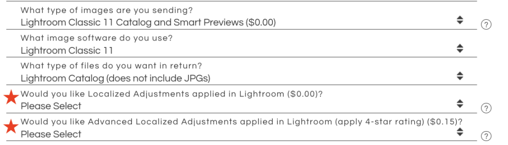 Localized Adjustments Order Form
