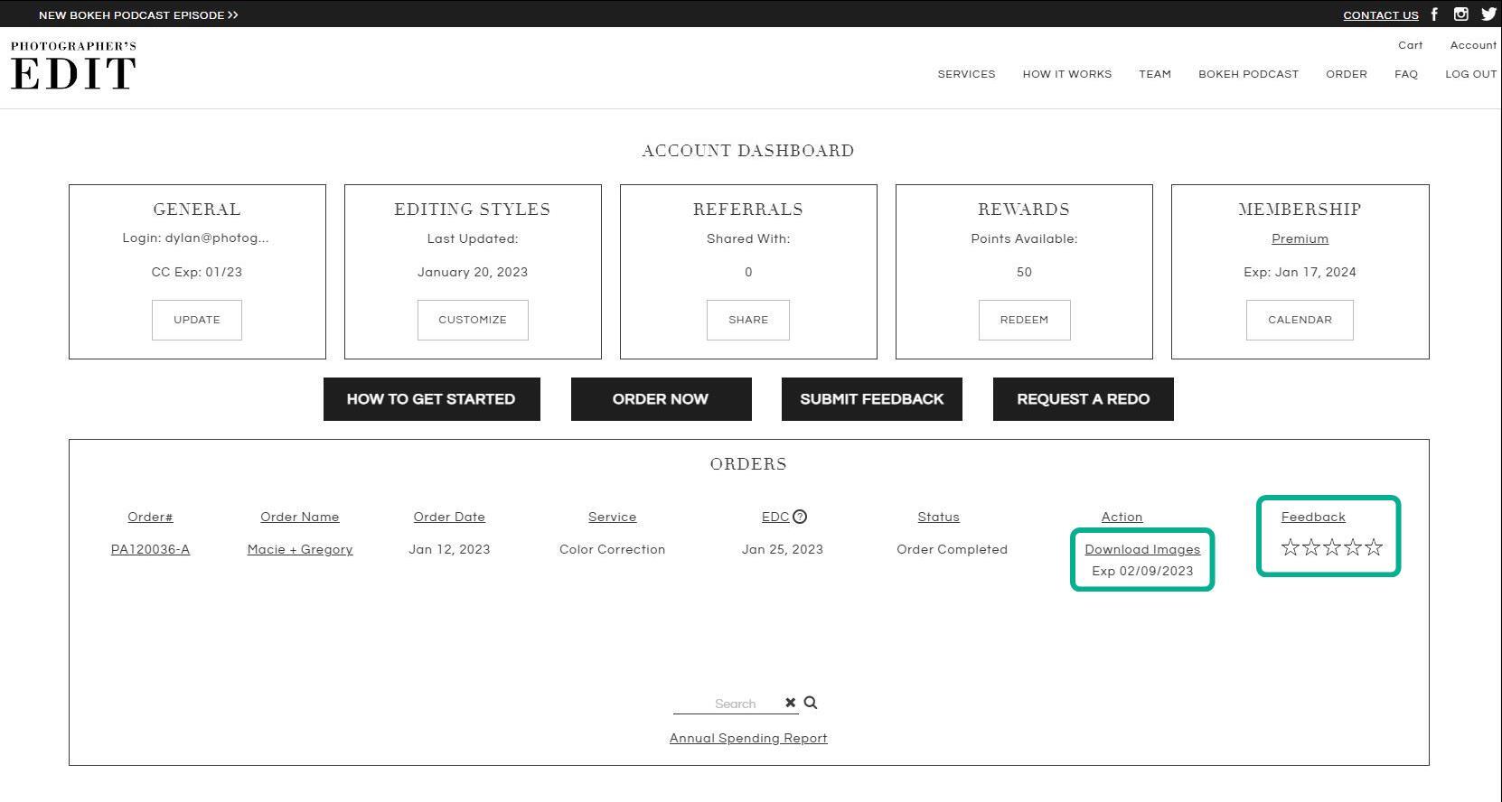 photographer's edit dashboard