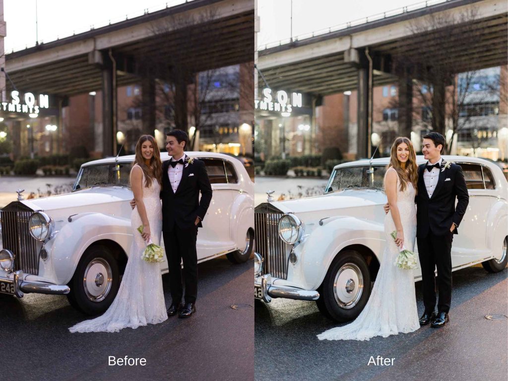 wedding photo before and after editing